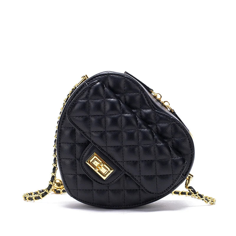 Shoulder Bag Heart-Shaped Quilted Adjustable Chain Strap Crossbody Style