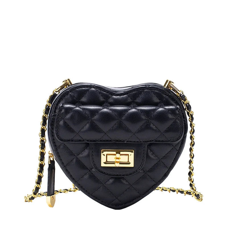 Shoulder Bag Heart-Shaped Quilted Adjustable Chain Strap Crossbody Style