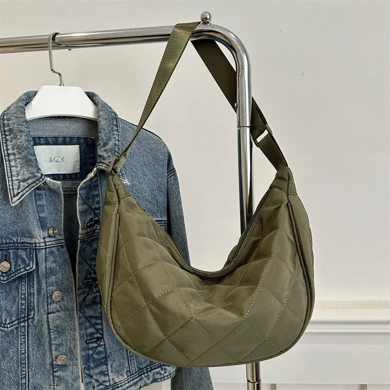 Shoulder Bag Quilted Lightweight Adjustable Strap Zipper Closure