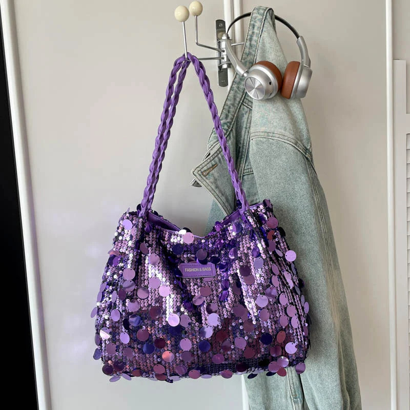 Shoulder Bag Sequin Finish Braided Strap