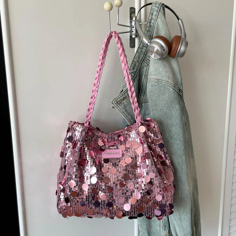 Shoulder Bag Sequin Finish Braided Strap