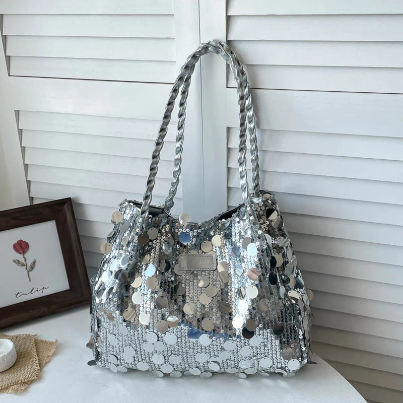 Shoulder Bag Sequin Finish Braided Strap