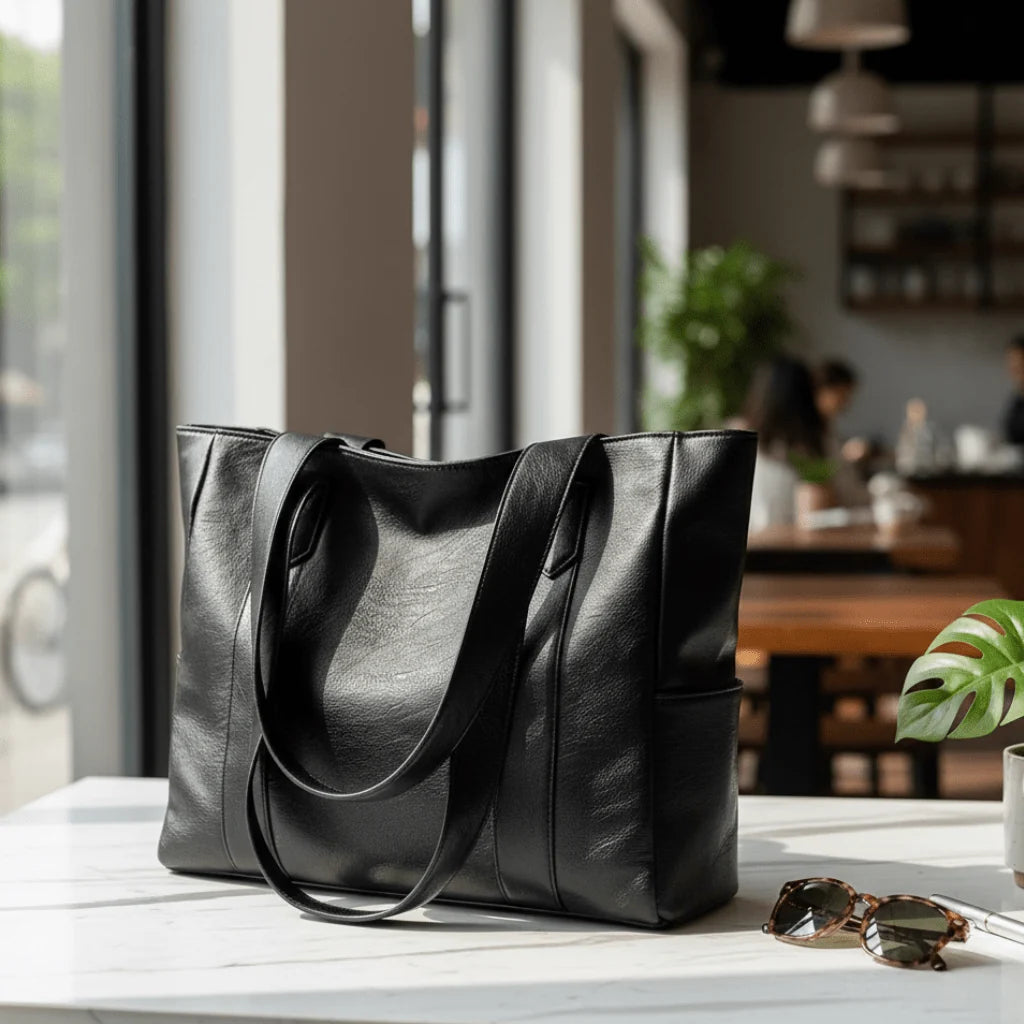 Shoulder Bag Smooth PU Leather Zipper Closure Organized Interior Pockets