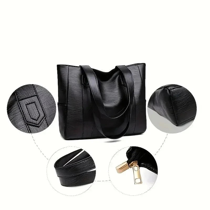 Shoulder Bag Smooth PU Leather Zipper Closure Organized Interior Pockets