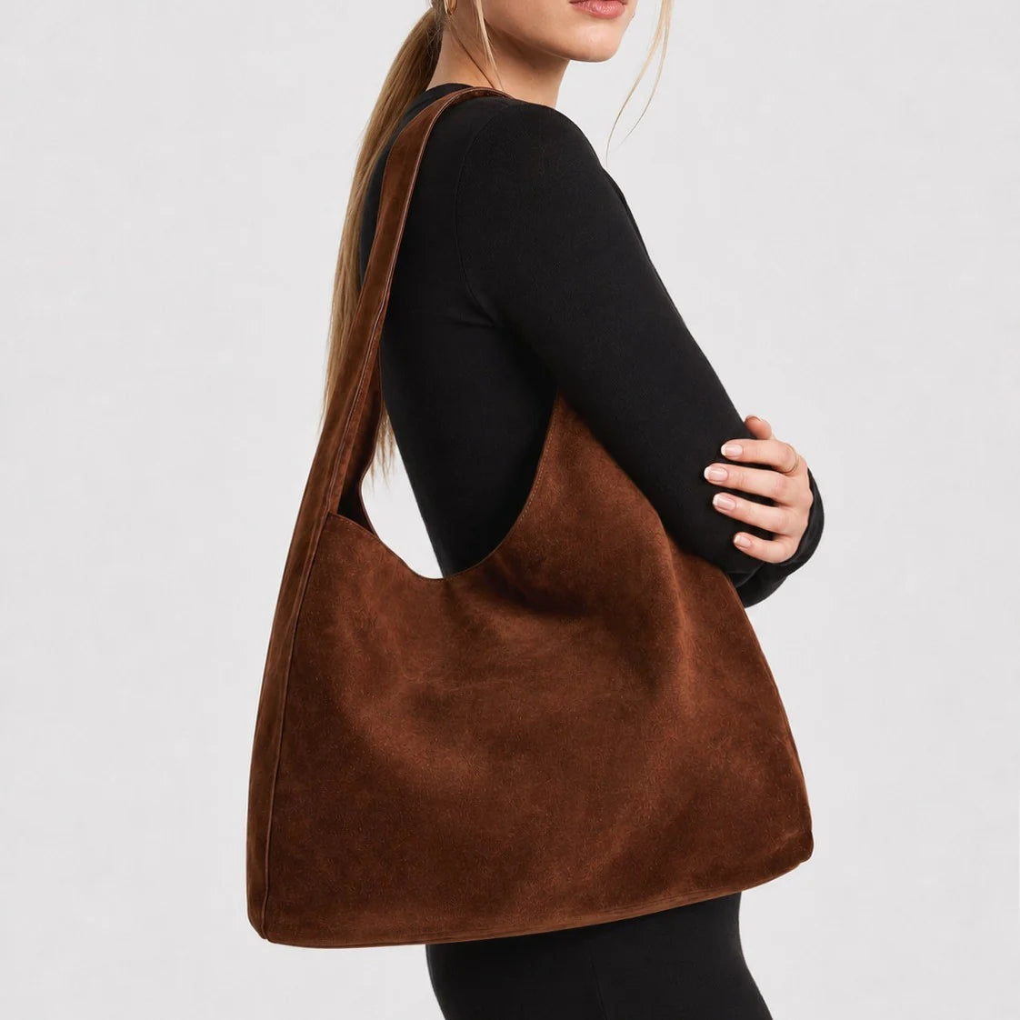 Shoulder Bag Soft Suede Roomy Interior Wide Strap