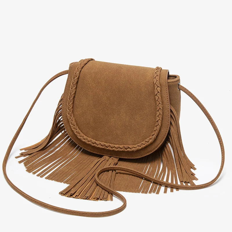 Shoulder Bag Suede Braided Fringe Lightweight
