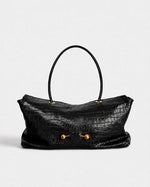 Shoulder Bag Vegan Leather Crocodile Texture Spacious Interior