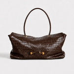 Shoulder Bag Vegan Leather Crocodile Texture Spacious Interior