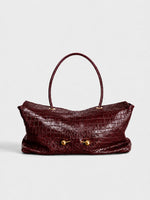 Shoulder Bag Vegan Leather Crocodile Texture Spacious Interior