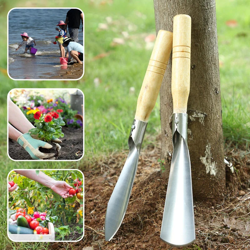 Shovel Stainless Steel Double Edged Wooden Handle