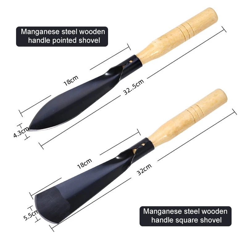 Shovel Stainless Steel Double Edged Wooden Handle