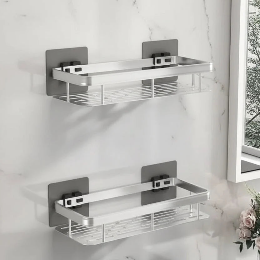 Shower Caddy No-Drill Adhesive Mount Stainless Steel Rust-Resistant Drainage Slats