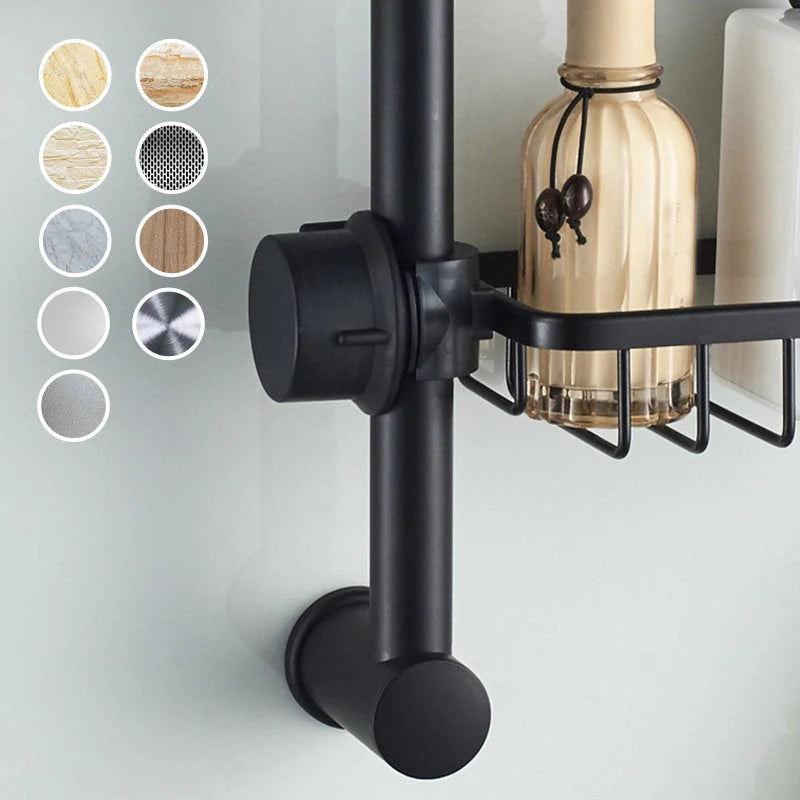 Shower Caddy No-Drill Round Pipe Mount Rustproof Aluminum With Hooks