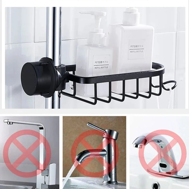 Shower Caddy No-Drill Round Pipe Mount Rustproof Aluminum With Hooks