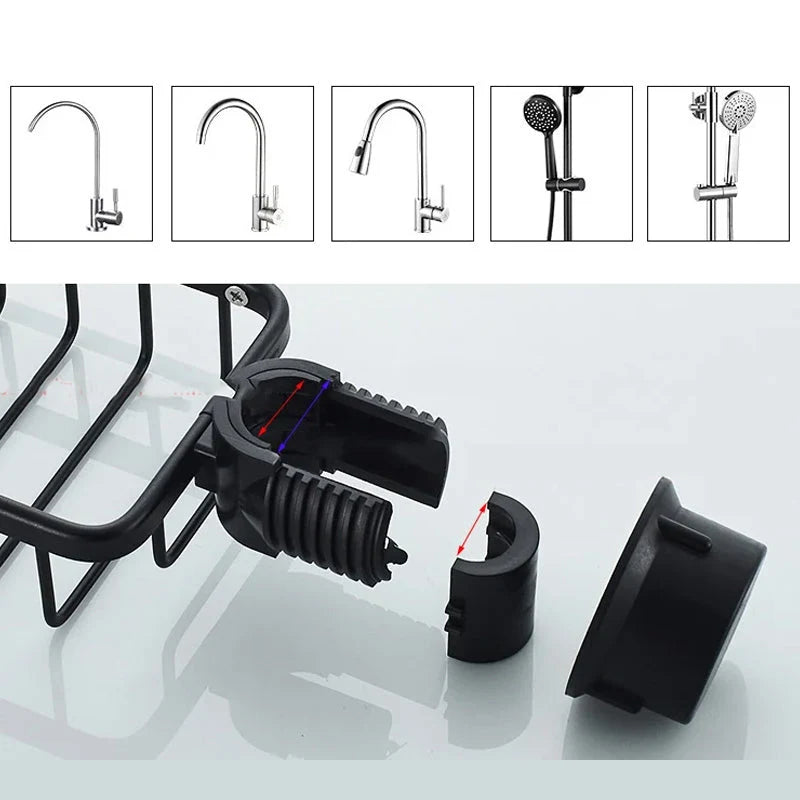 Shower Caddy No-Drill Round Pipe Mount Rustproof Aluminum With Hooks