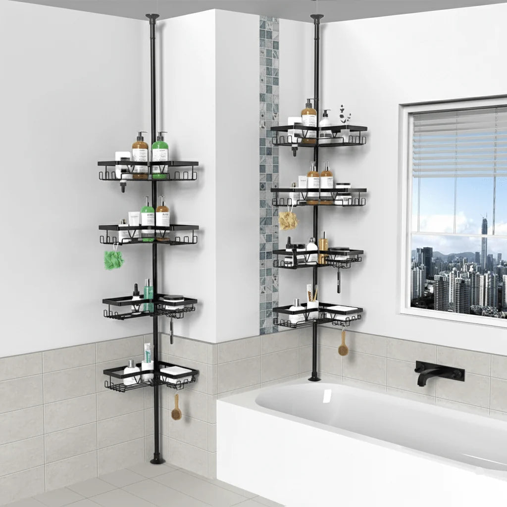 Shower Caddy Telescopic 4 Adjustable Shelves Space-Saving