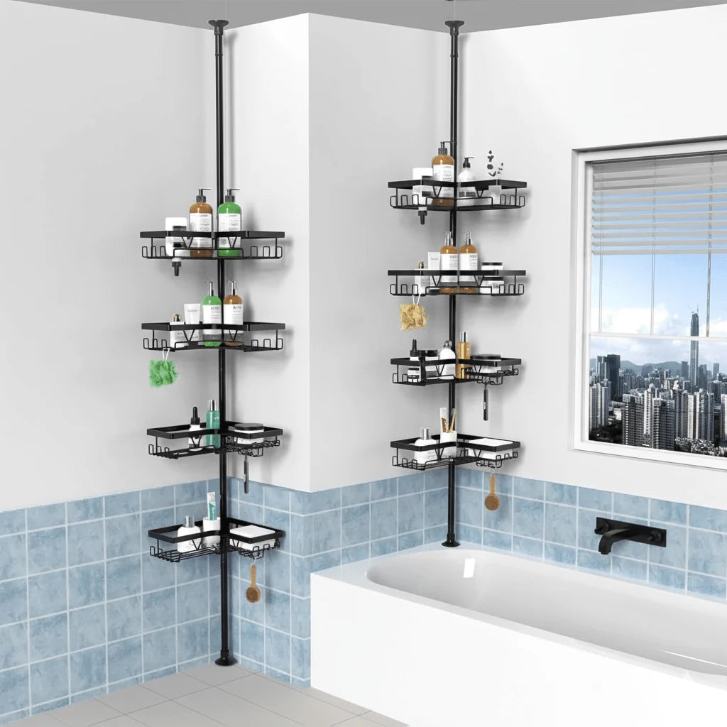 Shower Caddy Telescopic 4 Adjustable Shelves Space-Saving