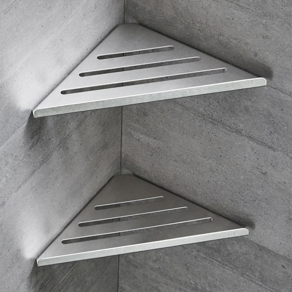Shower Corner Shelf Screw-Mounted Stainless Steel Open-Bottom Drainage