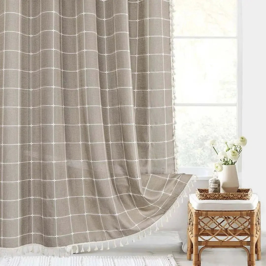 Shower Curtain Linen Waterproof Tassel Trim