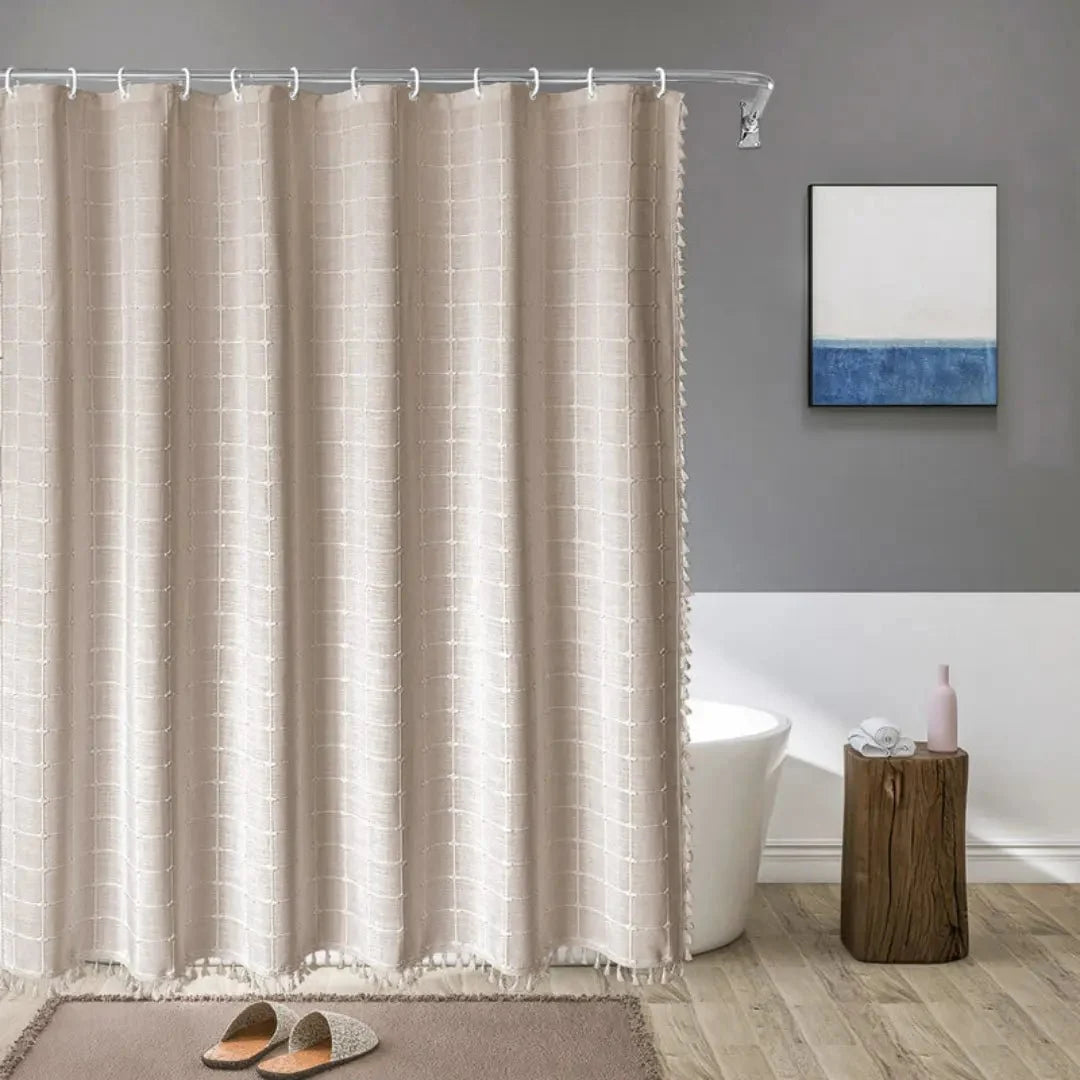 Shower Curtain Linen Waterproof Tassel Trim