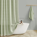 Shower Curtain Linen Waterproof Tassel Trim