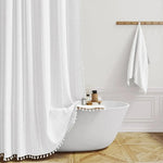 Shower Curtain Linen Waterproof Tassel Trim