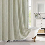 Shower Curtain Linen Waterproof Tassel Trim