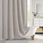 Shower Curtain Linen Waterproof Tassel Trim