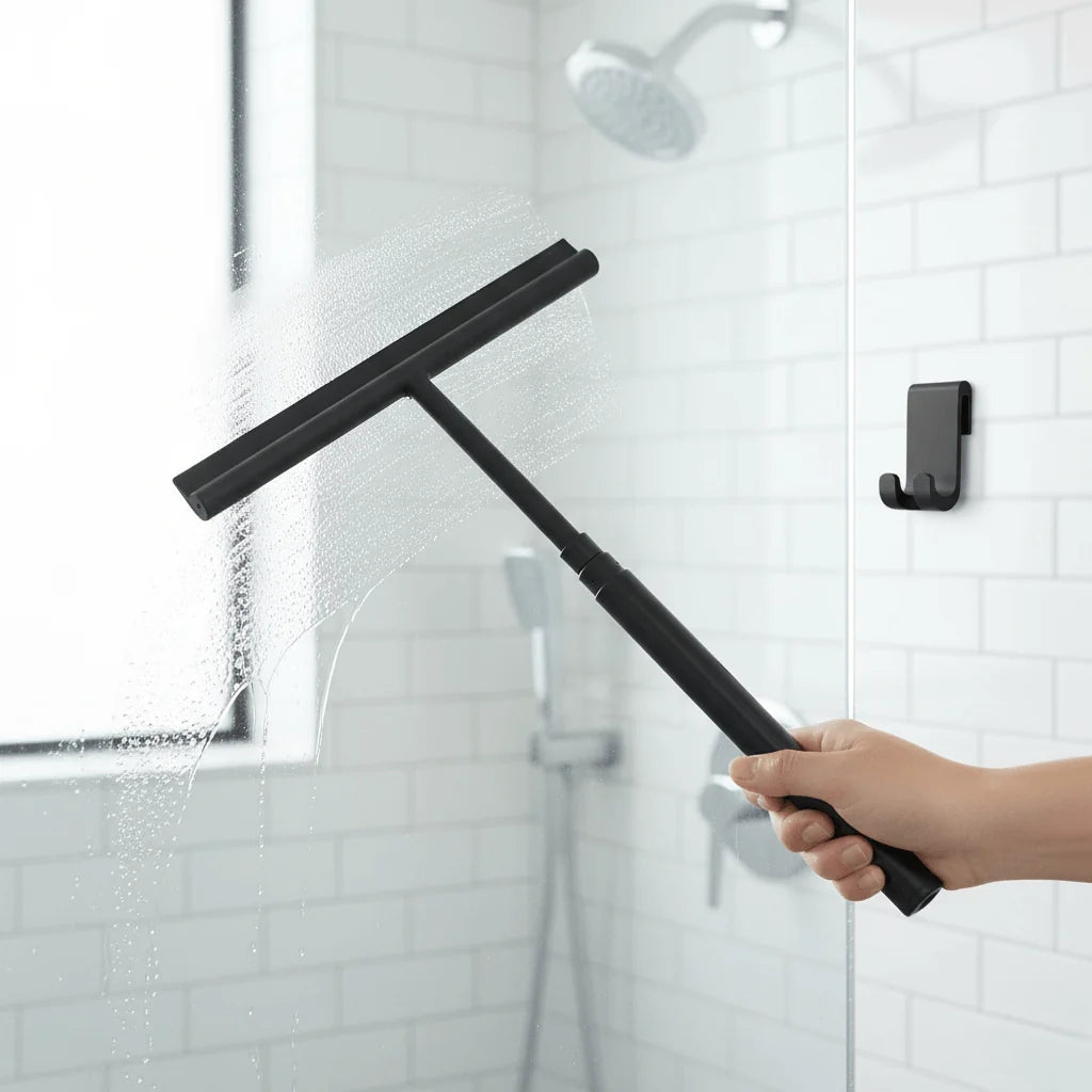 Shower Squeegee Telescopic Handle Silicone Blade Streak-Free Cleaning