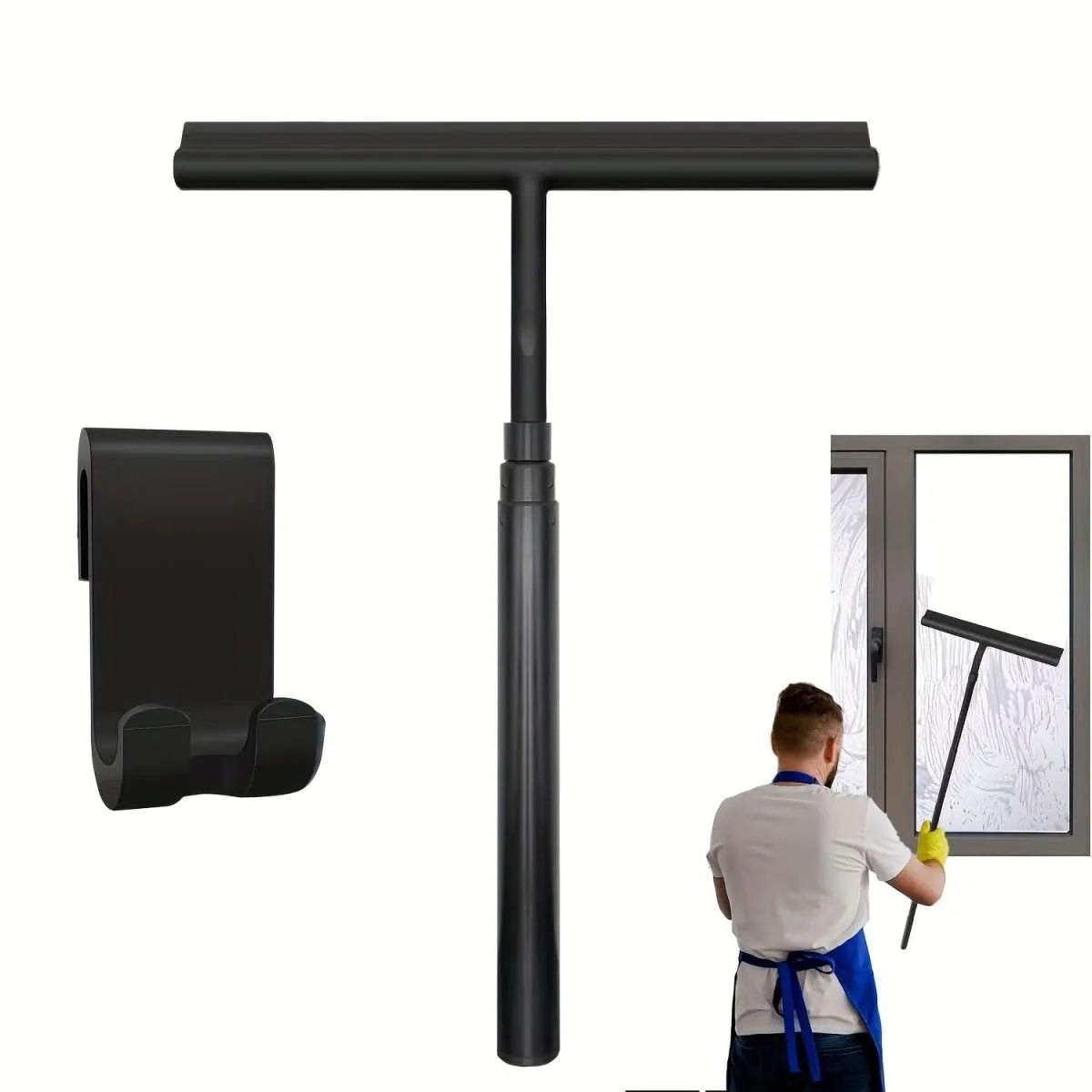 Shower Squeegee Telescopic Handle Silicone Blade Streak-Free Cleaning