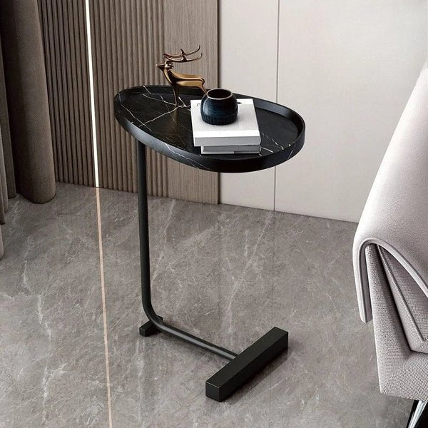Side Table C-Shaped Space-Saving MDF Top Steel Frame
