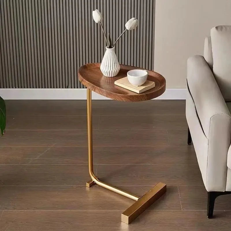 Side Table C-Shaped Space-Saving MDF Top Steel Frame
