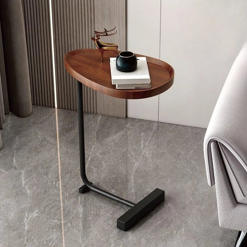 Side Table C-Shaped Space-Saving MDF Top Steel Frame