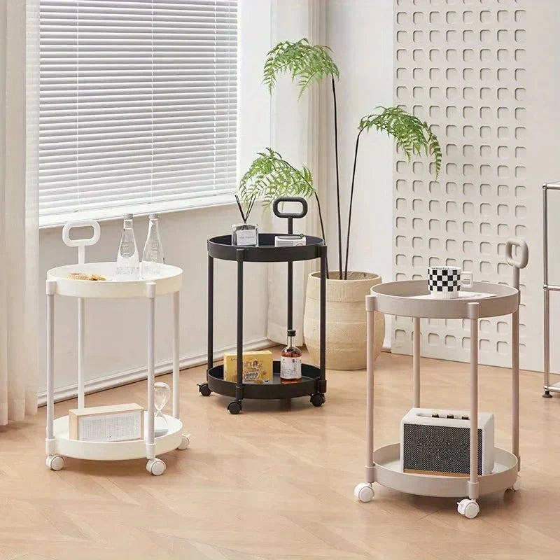 Side Table Two-Tier Rolling With Integrated Handle & Casters