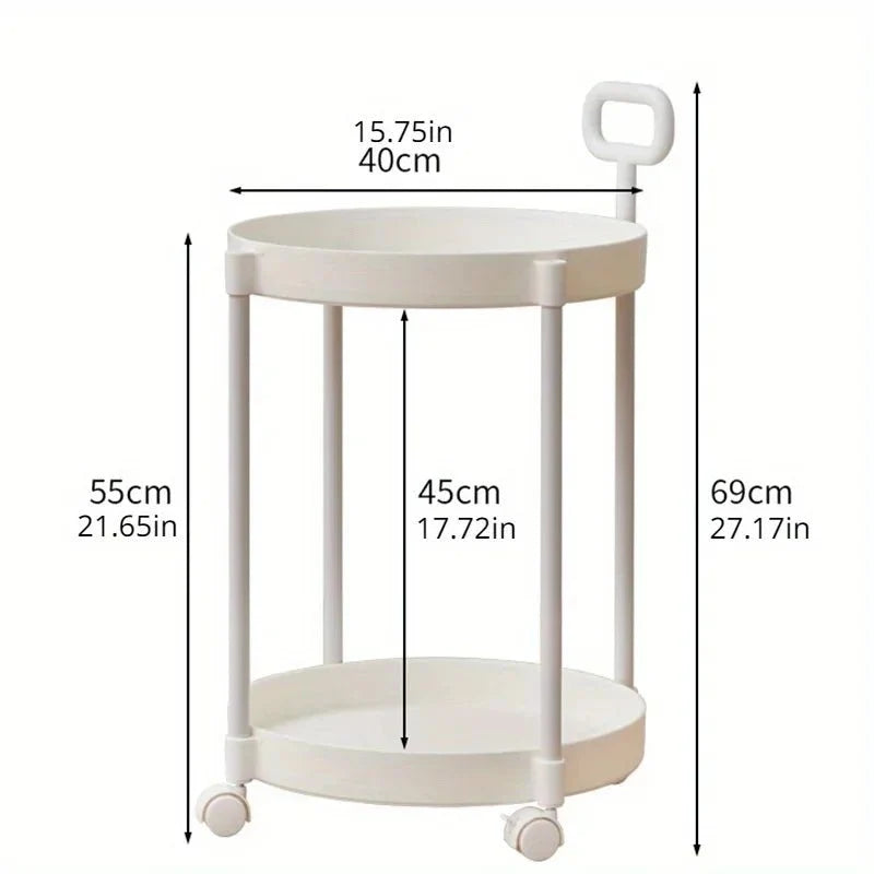 Side Table Two-Tier Rolling With Integrated Handle & Casters
