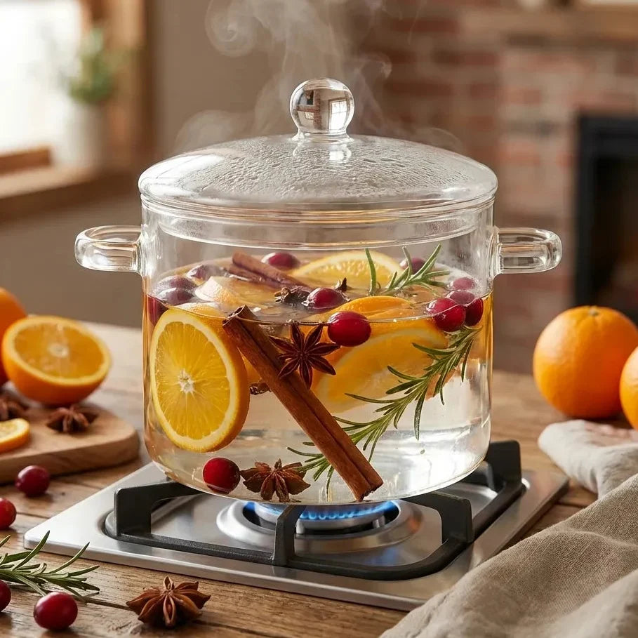 Simmer Pot Clear Borosilicate Glass Stovetop Safe With Lid