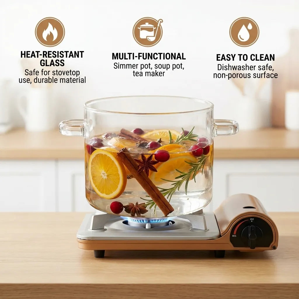 Simmer Pot Clear Borosilicate Glass Stovetop Safe With Lid