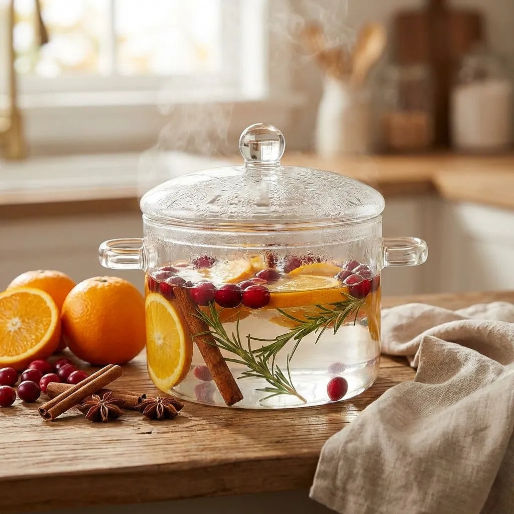Simmer Pot Clear Borosilicate Glass Stovetop Safe With Lid