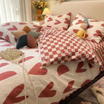 Single Bed Bedding Set Checkered Polyester Twill Three Piece