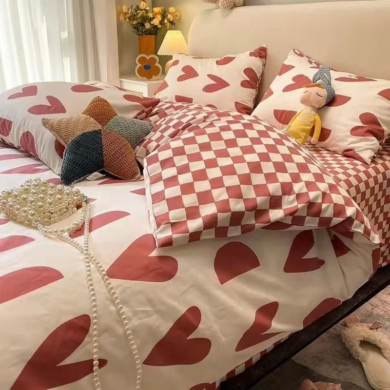 Single Bed Bedding Set Checkered Polyester Twill Three Piece