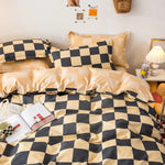 Single Bed Bedding Set Checkered Polyester Twill Three Piece