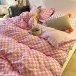 Single Bed Bedding Set Checkered Polyester Twill Three Piece