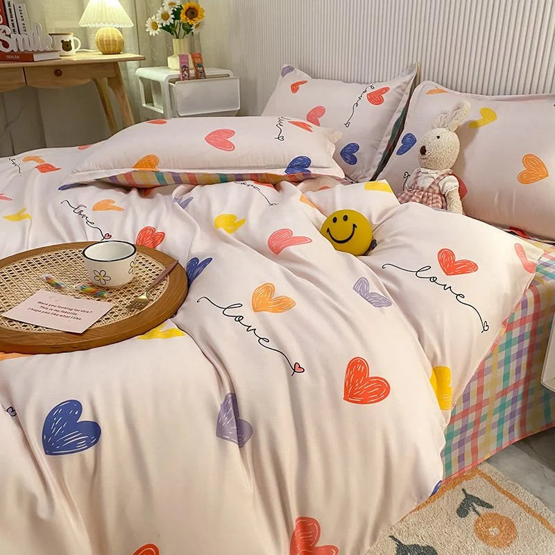 Single Bed Bedding Set Checkered Polyester Twill Three Piece