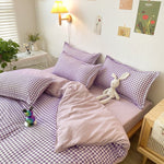 Single Bed Bedding Set Checkered Polyester Twill Three Piece
