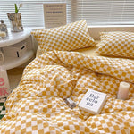 Single Bed Bedding Set Checkered Polyester Twill Three Piece