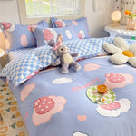 Single Bed Bedding Set Checkered Polyester Twill Three Piece