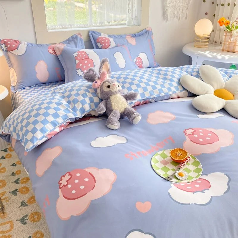 Single Bed Bedding Set Checkered Polyester Twill Three Piece