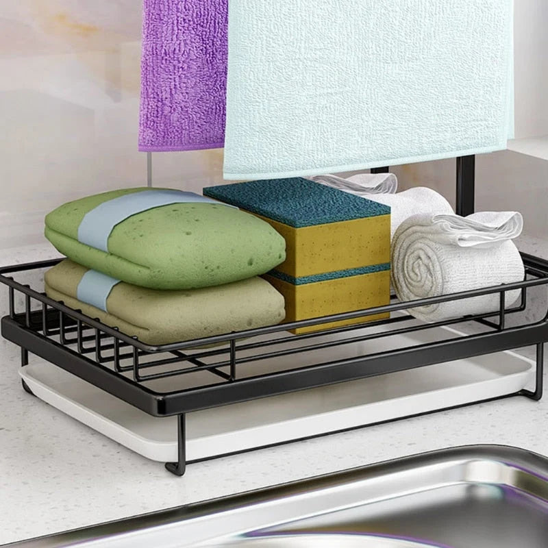 Sink Caddy Carbon Steel Detachable Drip Tray Countertop or Wall-Mounted