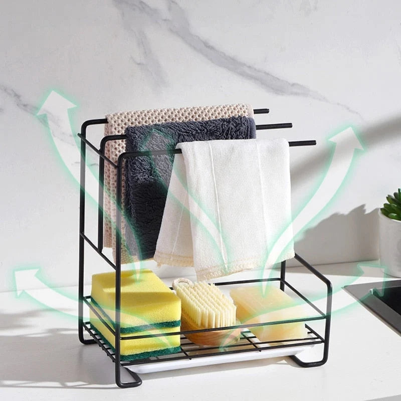 Sink Caddy Carbon Steel Detachable Drip Tray Countertop or Wall-Mounted