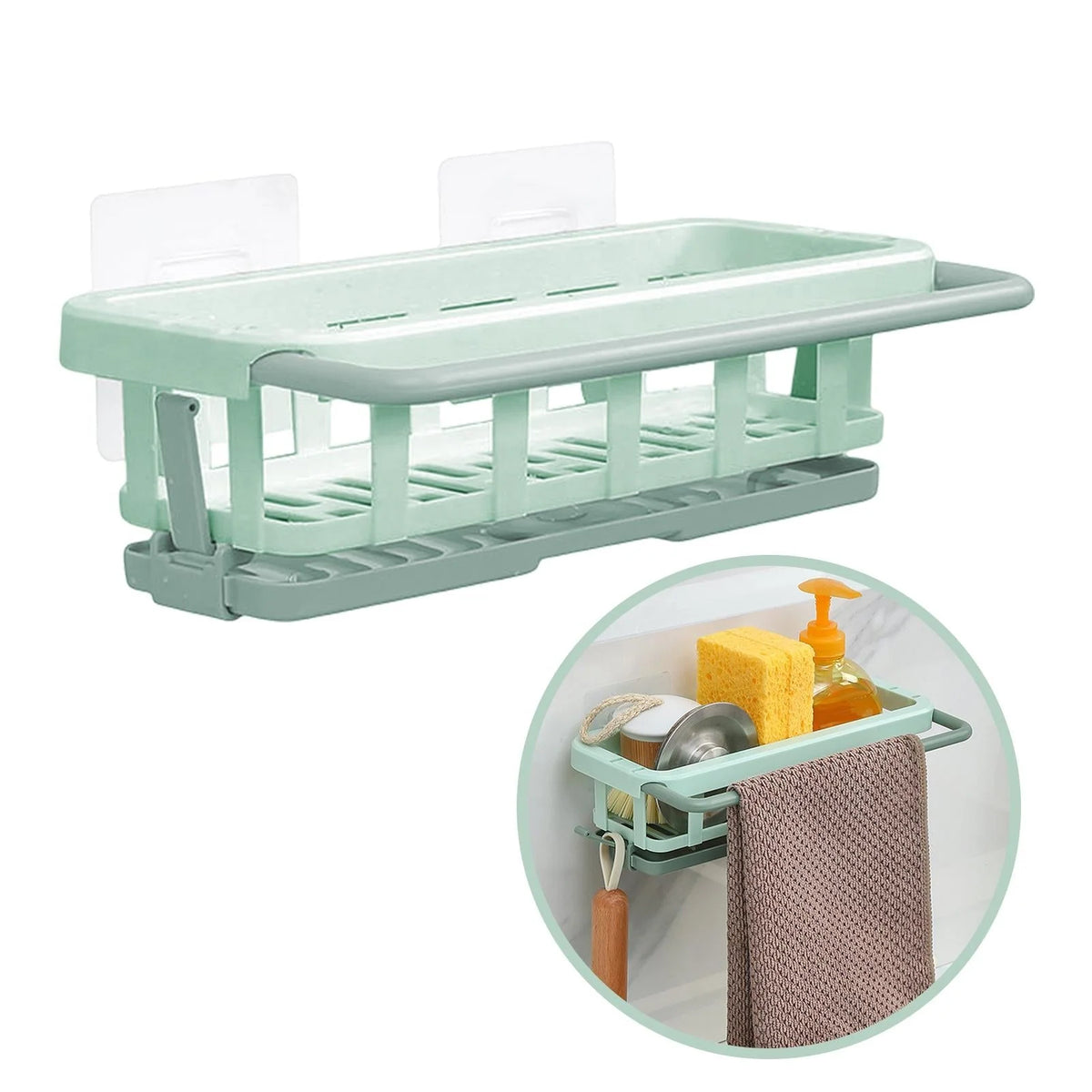 Sink Organizer Rack Wall-Mounted 3 Compartments Space-Saving